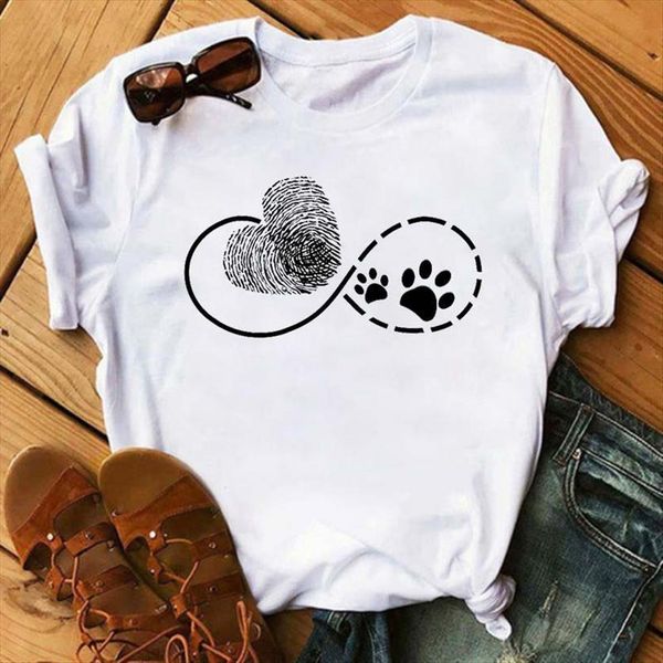 

maycaur cartoon fingerprint paws dogs womens t shirts printed plus size tee female graphic clothes, White
