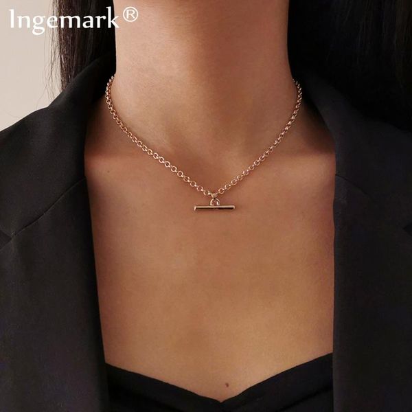 

pendant necklaces 2021 fashion simple balance rod necklace kpop punk minimalist thin link chain choker femme women jewelry, Silver