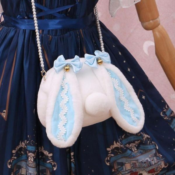 

meetlife lolita bag for women girls furry soft shoulder cute kawaii plush handbag harajuku pearl chain messenger duffel bags