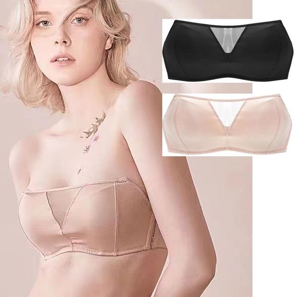 

bras chest wraps tube women fashion seamless strapless soft anti expose high elastic mesh wrapped invisible, Red;black