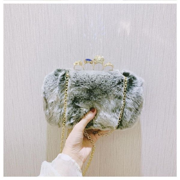 

luxury fur bag women shoulder cross-body diamond ring clutch waist bags