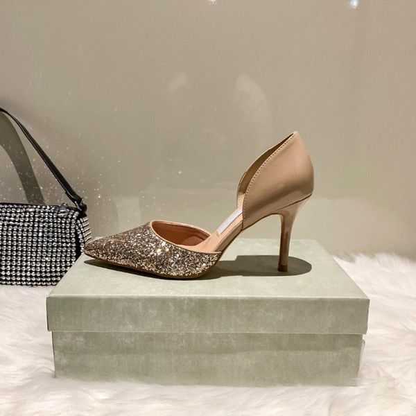 

dress shoes casual designer women nude genuine leather strass glitter pointy toe high heels stripper zapatos mujer party, Black