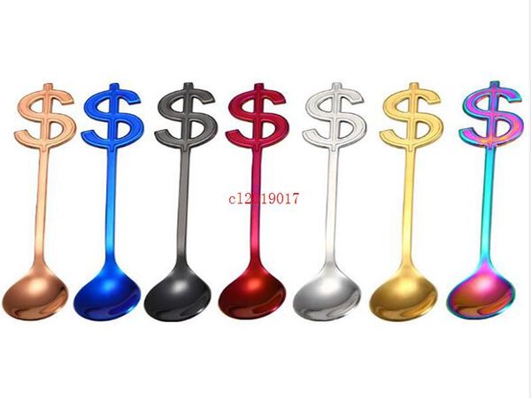 

spoons colorful dollar $ sign handle spoon grade 304 stainless steel tea coffee ice cream drinking tools