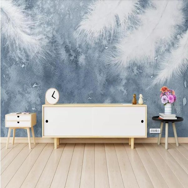 

wallpapers milofi custom large 3d wallpaper mural hand-painted feathers small fresh nordic background wall decoration painting