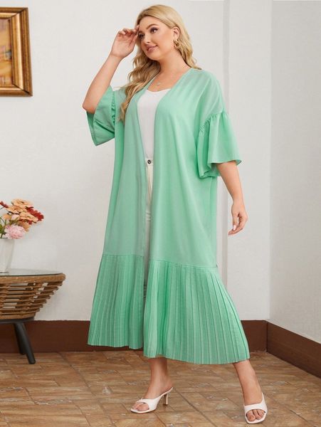 

plus bell sleeve pleated hem kimono l9zm#, Black