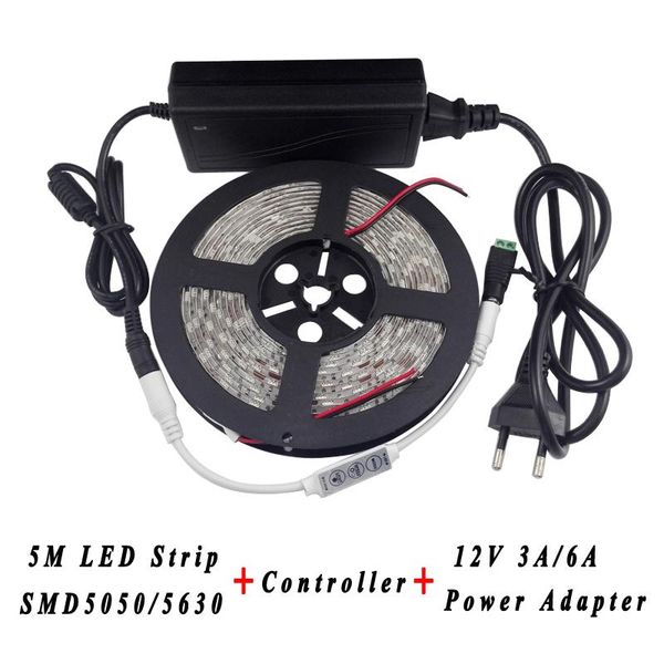 

strips 10sets/lot 50m 3528 5630 led strip waterproof flexible light 60leds/m + 3 keys controller 12v 2a/6a power supply adapter