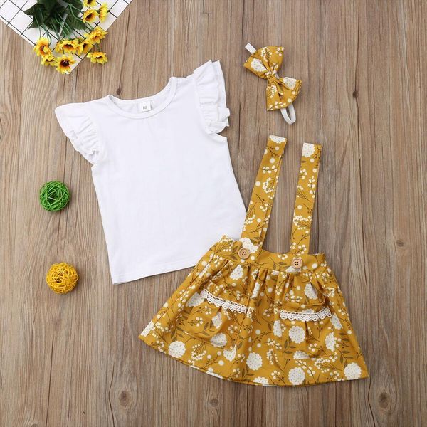 

newborn kids baby girls floral t shirt suspender skirt dress outfits 1 6y, White