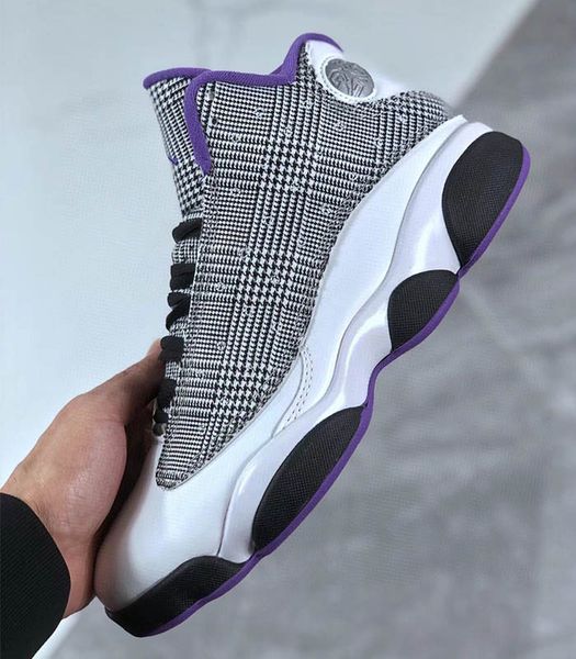 

13 gs houndstooth men basketball shoes 13s white black-lilac-metallic silver mens outdoor sports sneakers dn3938-015 size us7-13 with box