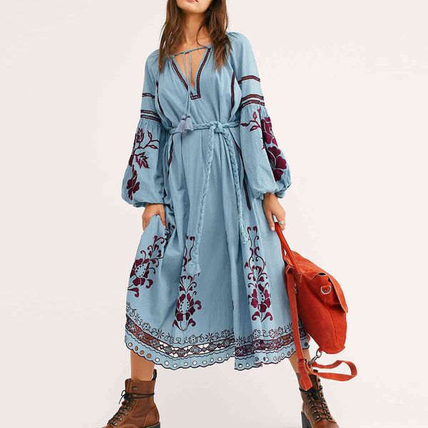 

casual dresses french romance midi dress floral embroidery puff sleeve belt lace trim chic women spring autumn vestidos cemv, Black;gray