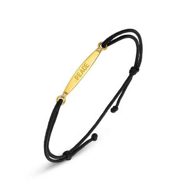 Homens Black Rope Bar Pulseira gravada 'Paz' artesanal trançada pulseira de corda ajustável