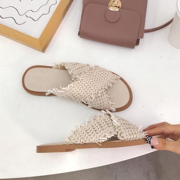 

slippers wellwalk cross design women hand woven slides ladies summer casual home slipper female round toe slip on 2021, Black