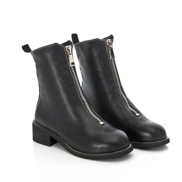 

boots short increase woman genuine leather zipper heel knight, Black