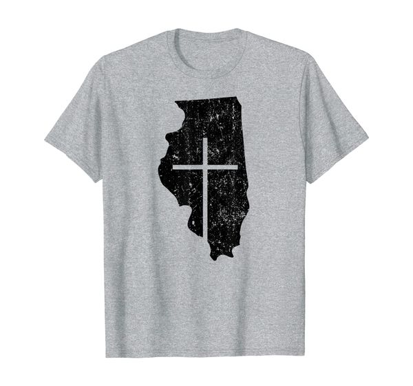 

state of illinois with cross abt883a t-shirt, White;black