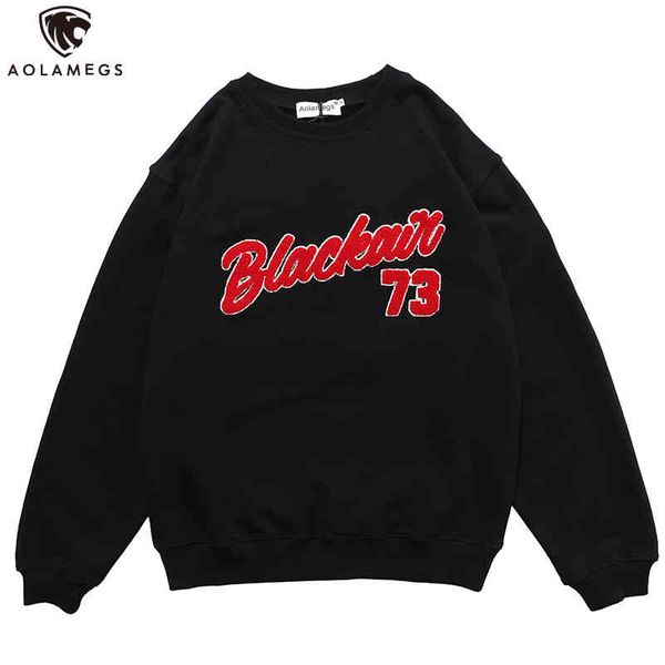 

aolamegs high street sweatshirt letter furry patch streetwear men oversize college style hoodie pullover autumn men clothing, Black
