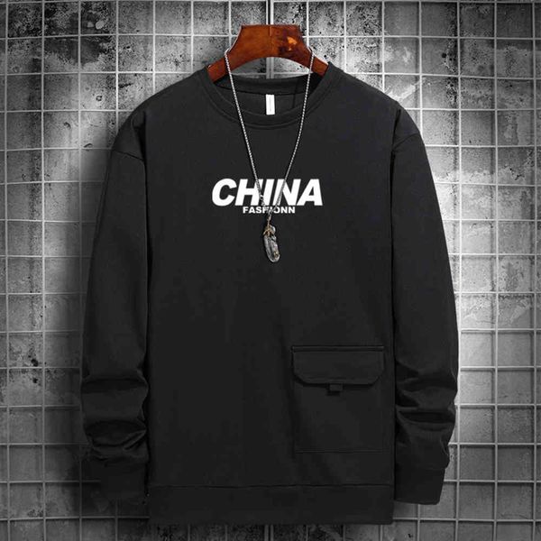 

men's sweater spring and round neck versatile clothes long sleeve, Black