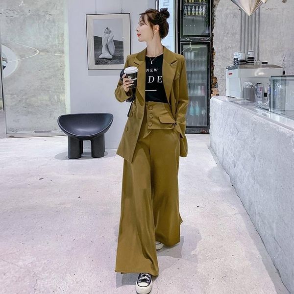 

women's two piece pants spot autumn suit wide leg three-piece set 2079b, White