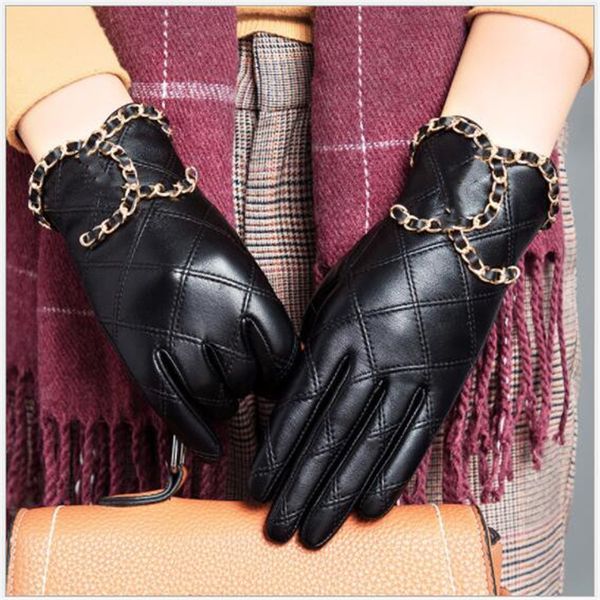 

leather gloves women winter warm korean fashion driving riding touch screen first layer sheepskin thin big gloves, Blue;gray