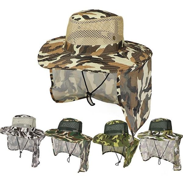 

outdoor hats fishing hat wide brim man breathable mesh cap beach camouflage sun uv protection shade, Black;white