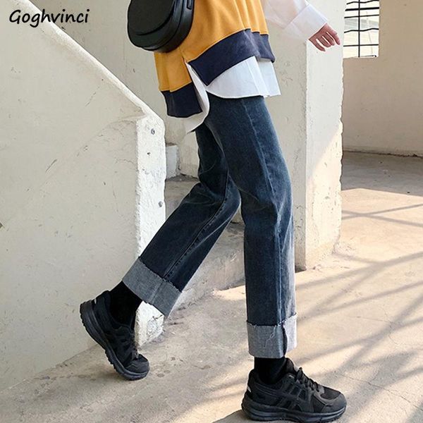 

women's jeans baggy spring women retro high waist crimping denim trousers all-match korean style leisure chic fashion harajuku solid, Blue