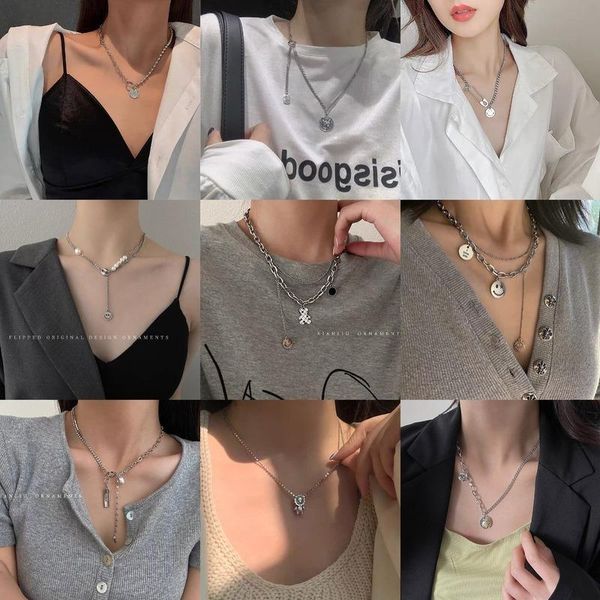 

pendant necklaces titanium steel letter necklace female stainless clavicle chain wild ins hip hop initial ladies, Silver