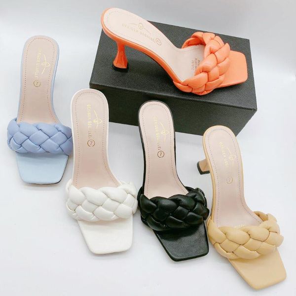 

dress shoes fashion shoe unique designs braided pu leather high slippers women heels stiletto italian ladies footwear girl, Black