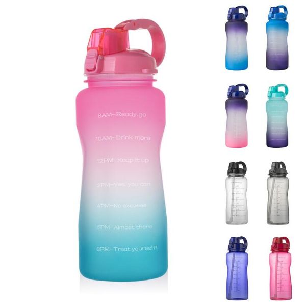 Wasserflasche mit Farbverlauf, motivierende Trinkflaschen, halbe Gallone Krug mit Strohhalm, großes Fassungsvermögen, auslaufsicher, BPA-frei, Fitness-Sportbecher CGY51