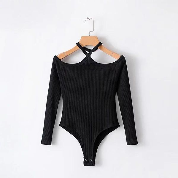 

europe 2021 spring fashion sports casual women's long sleeve t-shirt halter off shoulder bodysuit bikini one-piece suits
