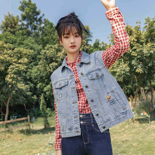 

women's vests jackets arrival denim jacket outer spring fashion embroidered versatile vest joto, Black;white