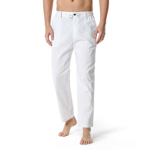 

men's pants linen-cotton loose casual lightweight elastic waist yoga, Black