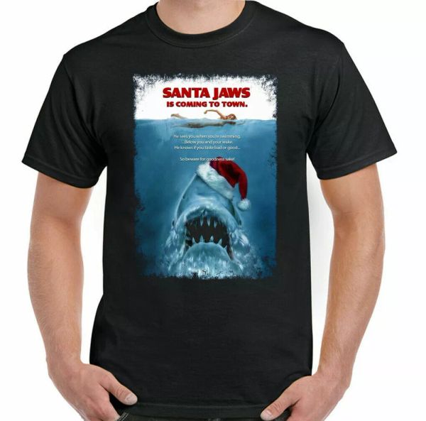 

jaws t-shirt, santa mens christmas scuba diving movie xmas tee top, White;black