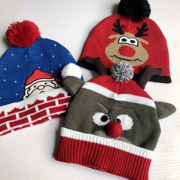

hat christmas cute knitted wool women's wool ball autumn and winter warm, Blue;gray