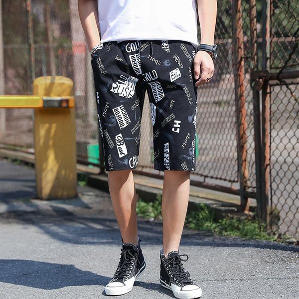 

men's shorts nice summer voguemen printing shorts, drawstring street clothes, for men,men knee length, White;black
