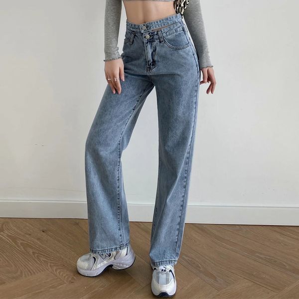 

women's jeans shnsophi mother brim woman high waist wide leg korean fashion pants spodnie damskie hosen damen broek jeans 3juh, Blue