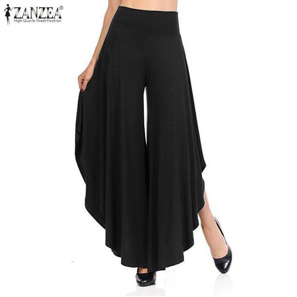 

& capris oversized zanzea irregular women's trouser 2021 elegant ladies summer wide leg casual solid bottoms elastic waist pants, Black;white
