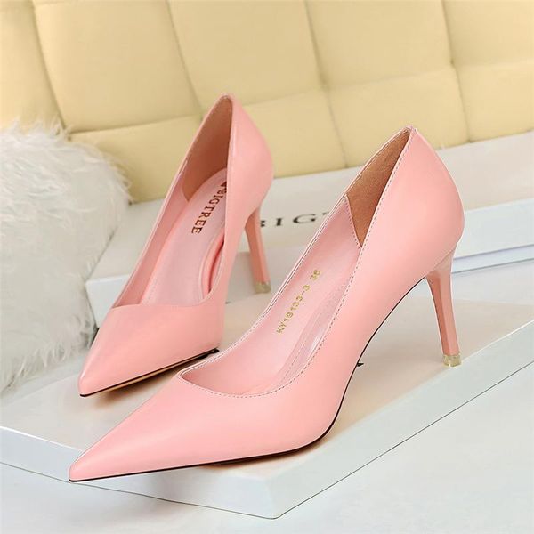 

7.5cm high thin heels women pumps pointed toe shallow bridal wedding shoes ladies nude dress, Black