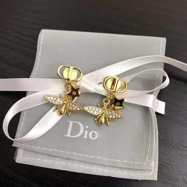 

bee star inlaid earrings with gift box package, Golden