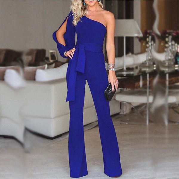 

women's jumpsuits & rompers fashion long sleeve jumpsuit summer solid color elegant one shoulder, Black;white