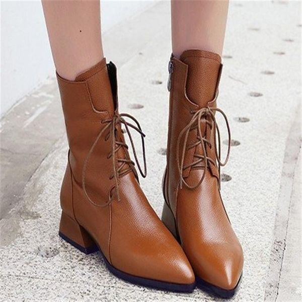 

boots 2021 est wild slim lace up high heels for women fashion spring autumn ankle female size 35-40, Black