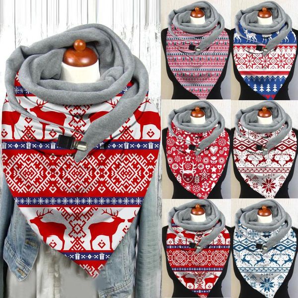 

scarves winter for ladies women casual christmas print designer scarf fashion multi-purpose shawl button bufandas, Blue;gray