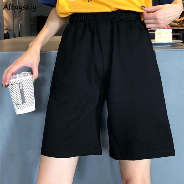 

shorts couple high waist womens rompers knee length all match bf straight leisure black retro sweatpant student women loose unisex, Black;white