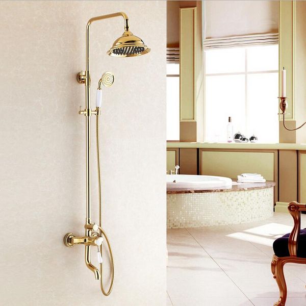 

luxury gold color 8 inch overhead shower brass rainfall set bathroom sets