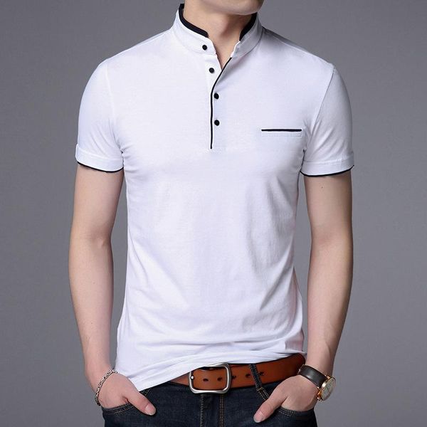 

men's polos clothing men shirt business casual solid male short sleeve pure cotton thin slim camisa, White;black