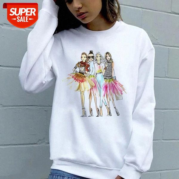 

zn089-33 ladies fashion pullover sweater, round neck printed long sleeve shirt #qe7y, Black