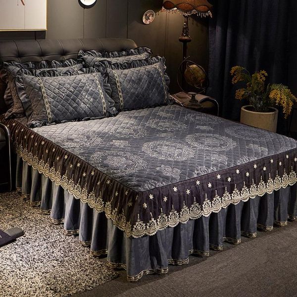 

bedding sets crystal velvet quilted bedspread skirt mattress cover