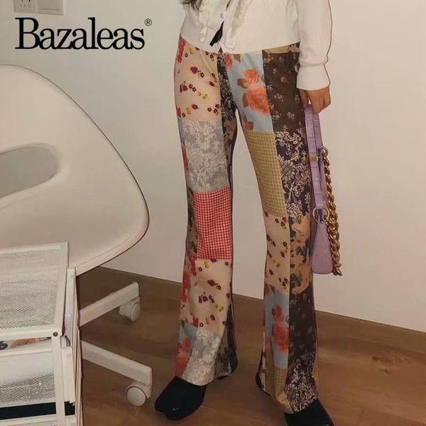 

women pants retro long elastic waist trousers fashion cartoon patchwork flare pant punk women's & capris, Black;white