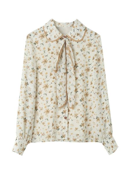 

women's blouses & shirts long sleeve retro chiffon blouse loose autumn doll collar floral shirt lantern sleeves blusa mujer ef50cb, White
