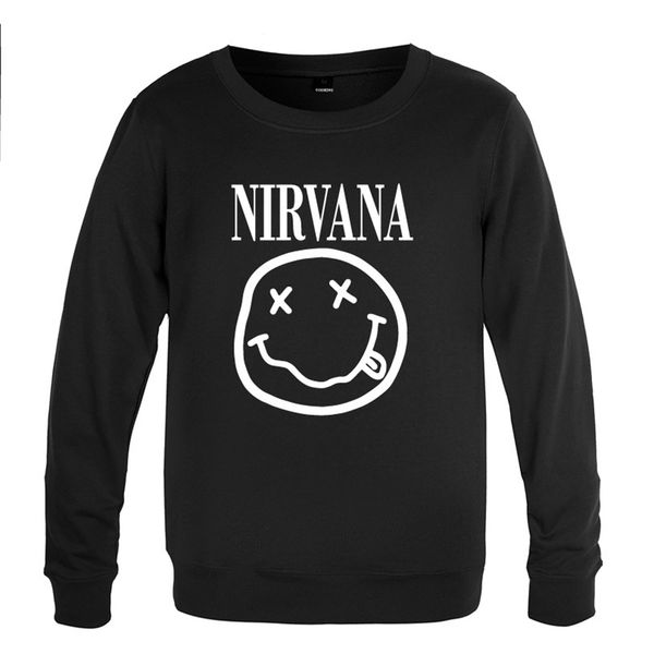 

new creative men's round neck sweater spring and autumn long sleeve casual pullover rock band smile, Black