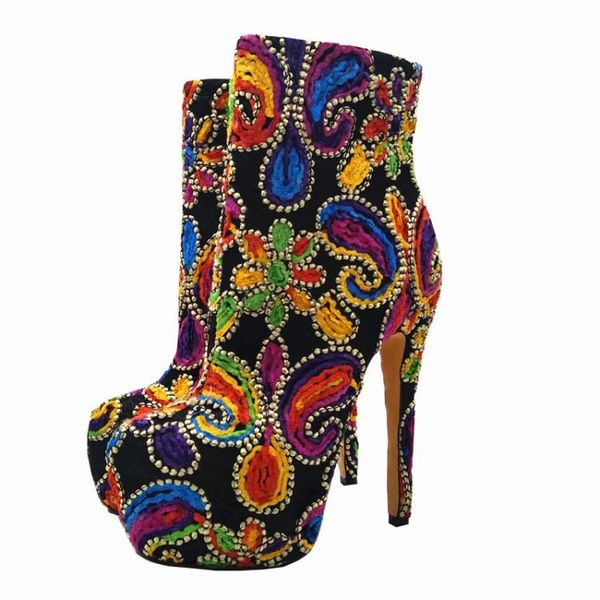 

boots fghgf shoes, lady's ankle boots, high-heeled multi-colour knitted material, 16cm bare, Black