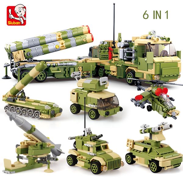 

Military guided missile model building blocks bricks Armored Vehicles panzer 6 in 1 Rocket launch helicopter camion army weapon