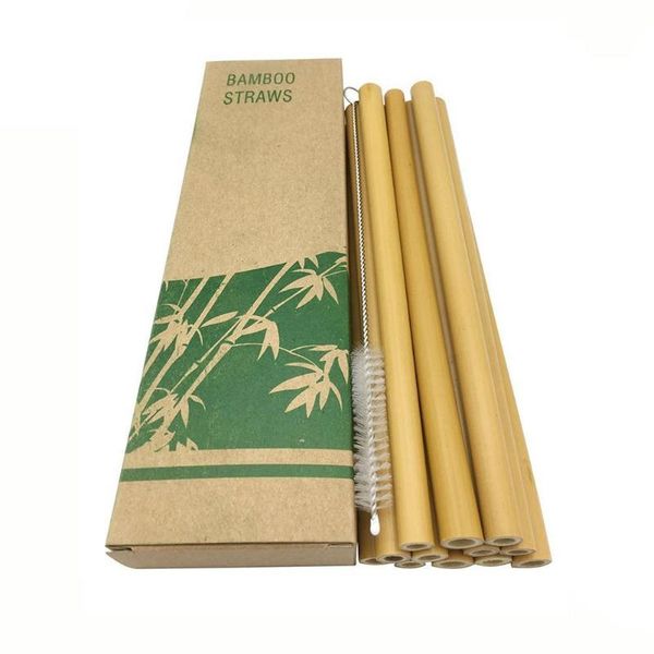 

drinking straws 10pcs/set natural bamboo straw reusable with cleaning brush party bar supplies eco-friendly 20cm